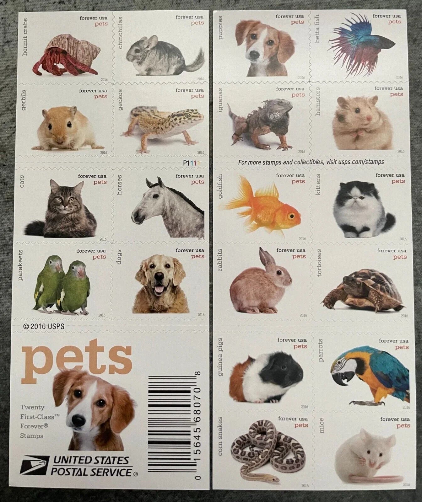 Forever Stamps 2016 Pets-Animal Companions (Puppies), First-Class Postage