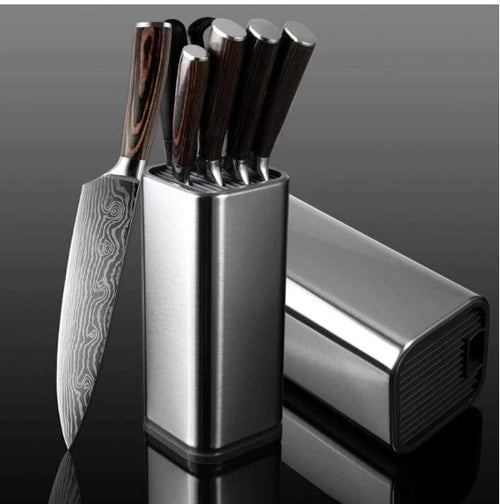 Large Capacity Kitchen Tool Holder & Knife Storage Rack with Drain Tray – Multifunctional Utensil Organizer, Rust