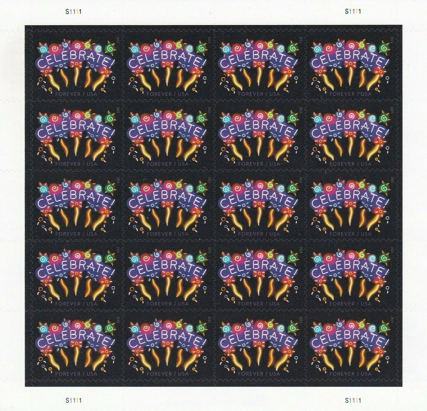 Forever Stamps 2015 Neon Celebrate-Festive Greetings, First-Class Postage