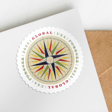 Global Forever Stamps 2025 Compass Rose-International Mailing, First-Class Postage