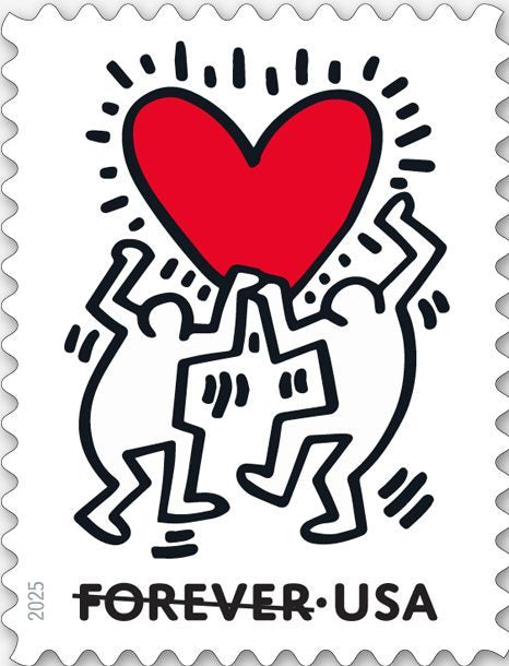 Forever Stamps 2025 Love-Keith Haring Heart Design, Wedding Invitation, First-Class Postage