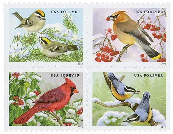 Forever Stamps 2016 Songbirds in Snow-Seasonal Wildlife, First-Class Postage