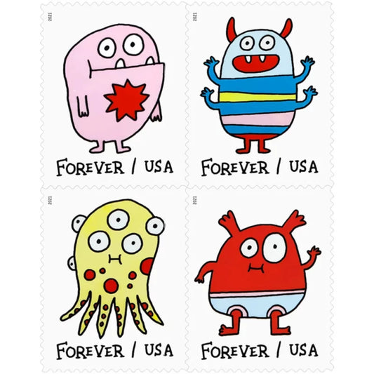 Forever Stamps 2021 Message Monsters-Whimsical Cartoon Designs, First-Class Postage