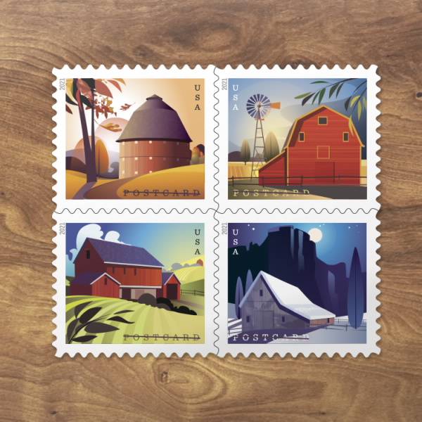 Postcard Stamps 2021 Barns-Rural America Series, Postcard Rate