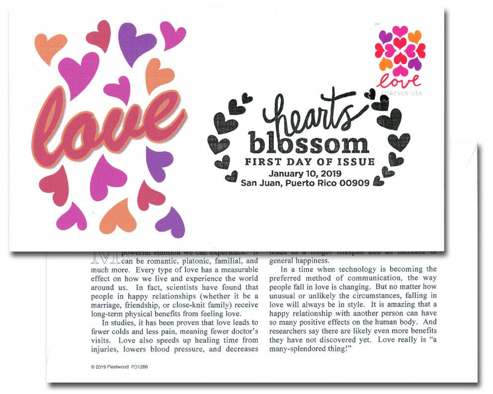Forever Stamps 2019 Hearts Blossom-Love Message, First-Class Postage