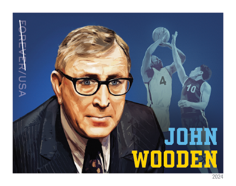 Forever Stamps 2024 John Wooden-Basketball Coach, Commemorative Issue, First-Class Postage