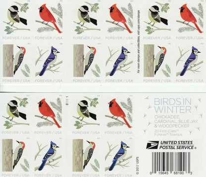 Forever Stamps 2018 Birds in Winter-Seasonal Wildlife, First-Class Postage